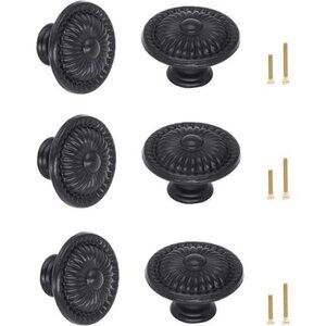 6-Pack 1.4 Inches Black Vintage Flower Cabinet Drawer Pulls Knobs